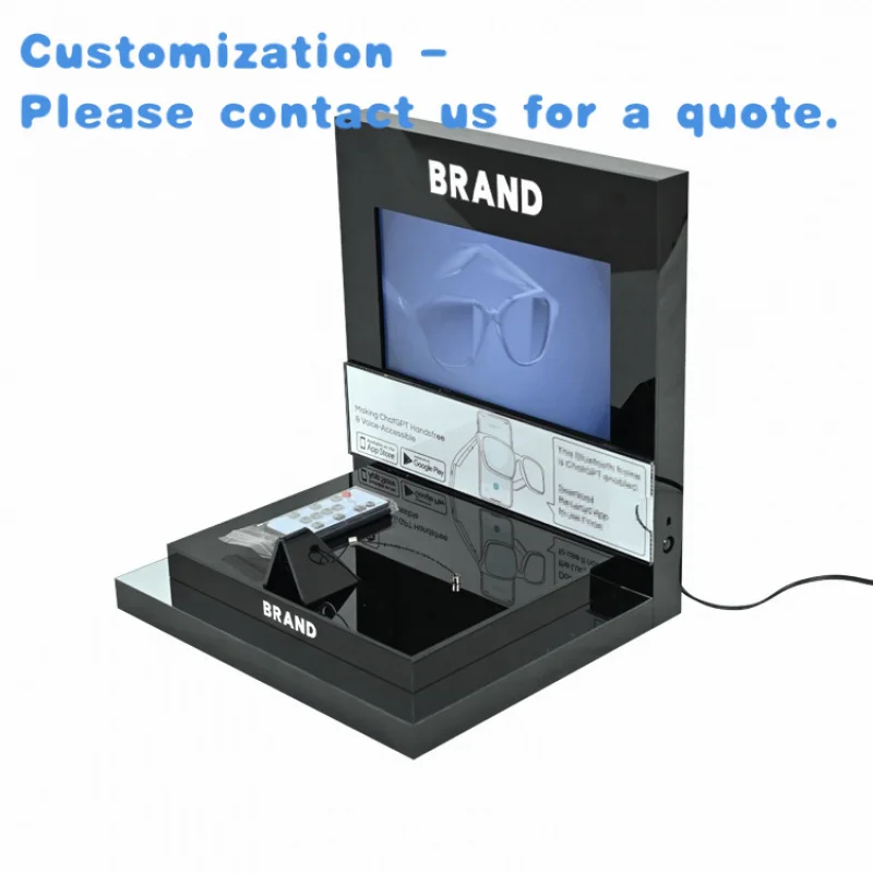 custom.APEX Countertop Sunglasses Acrylic Display Stand With Lcd Screen Audio Eyewear Glasses Display Stand
