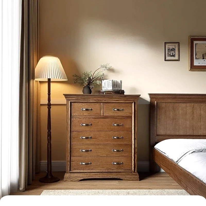 Classic American Style Solid Wood Six-Drawer Chest Red Oak Bedroom Storage Vintage Drawer Cabinet