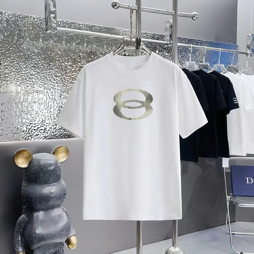 

High-quality Short-sleeved Summer American Double-ring Letter Logo Printed Round-neck Tee for Men and Women From A Trendy Brand