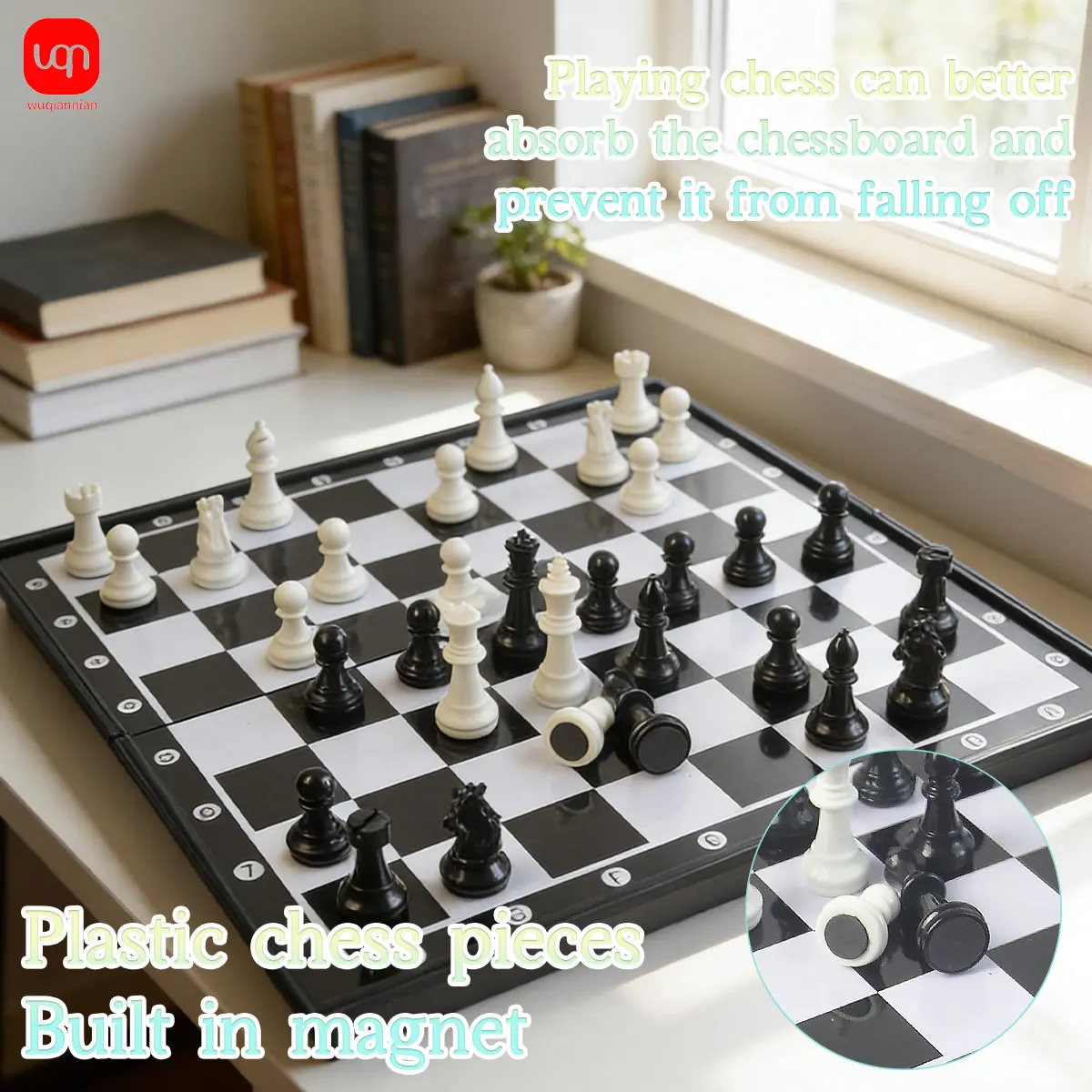 

WQN - Go Game Set Foldable Plastic Board Portable Chinese Go Set Magnetic Pieces for Dining, Family, and School Use