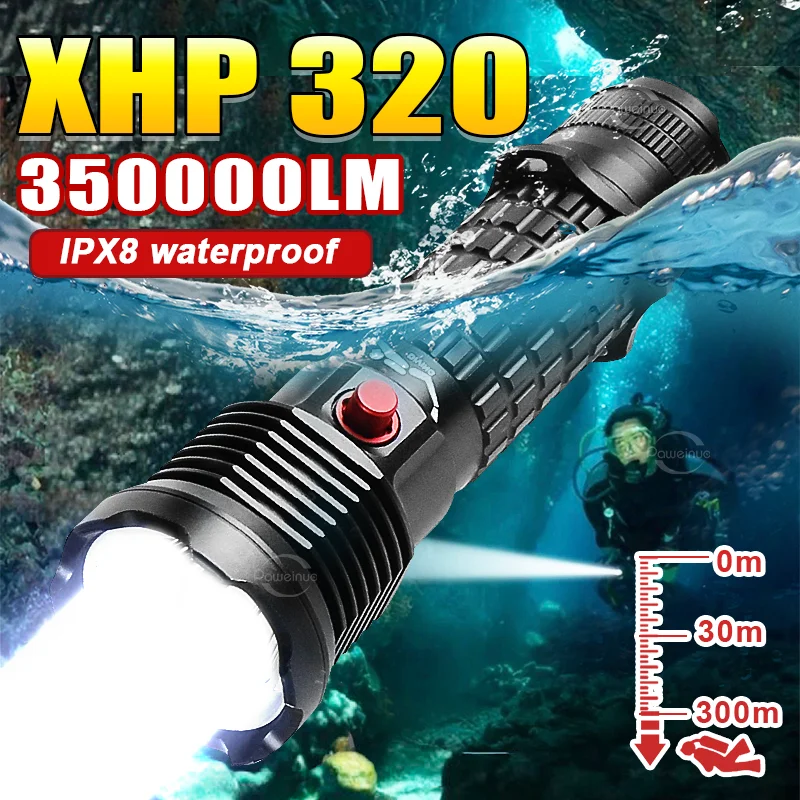 

XHP320 светодиодный сильный свет дайвинг фонарь водонепроницаемый дайвинг факел супер яркий подводный освещение профессиональный дайвинг факел