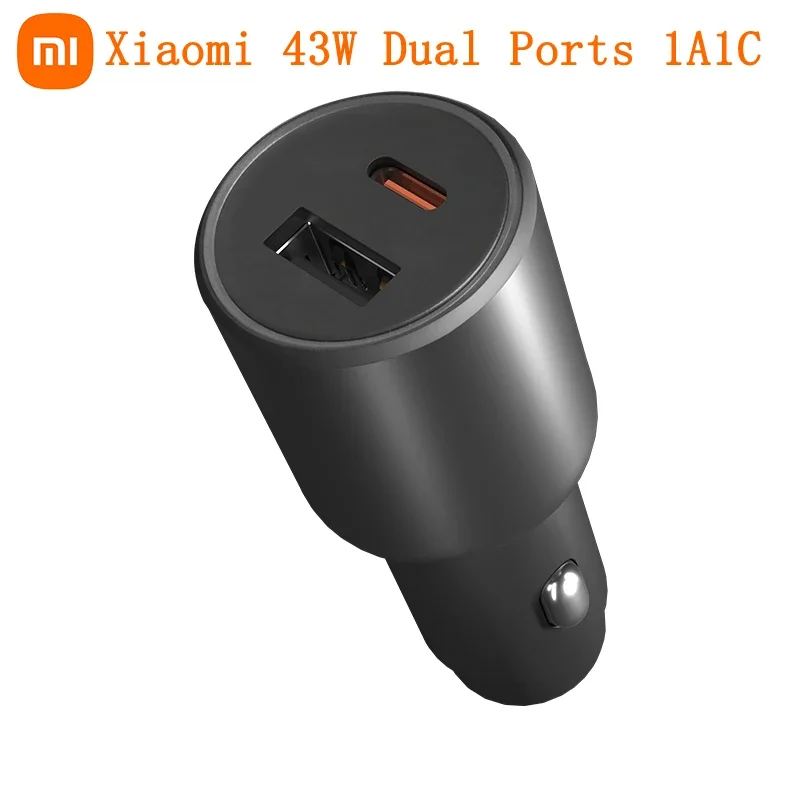 

Оригинальное автомобильное зарядное устройство Xiaomi 43 Вт с двумя портами USB A TYPE C 1A1C, двойной выход LED 3,0, быстрая зарядка для iPhone Xiaomi, Samsung, Huawei