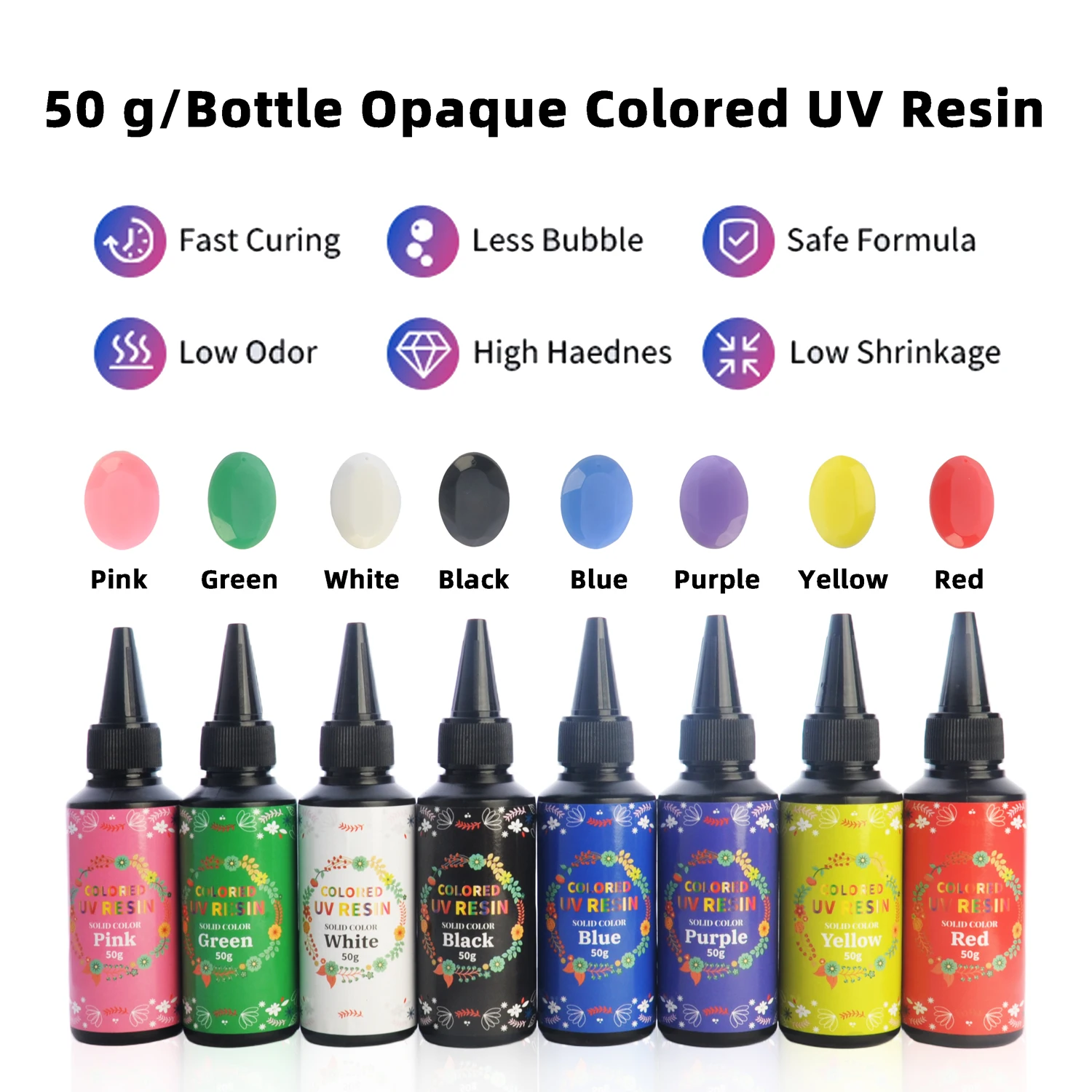 50g Opaque Colored UV Resin Kit, Solid Colored UV Resins, Rigid Ultraviolet Clear Resin for Crafts, Jewelry Making and Decorate
