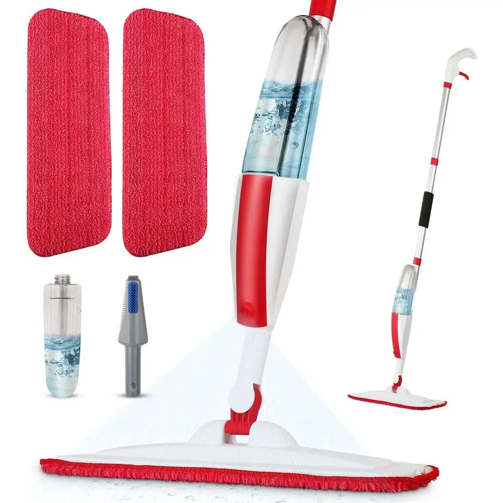 Refillable Spray Mop with 14 oz Bottle & 2 Washable Microfiber Pads for Home and Commercial Floor Cleaning on Hardwood, Laminate