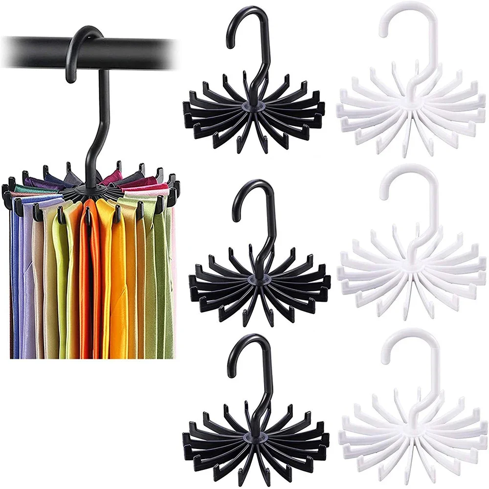 

360 Degree Rotatable Ties Clothing Hanger Rack 20 Claw Scarf Organizer Twirling Scarf Belt Tie Hook Holder Family Storage 2PCS