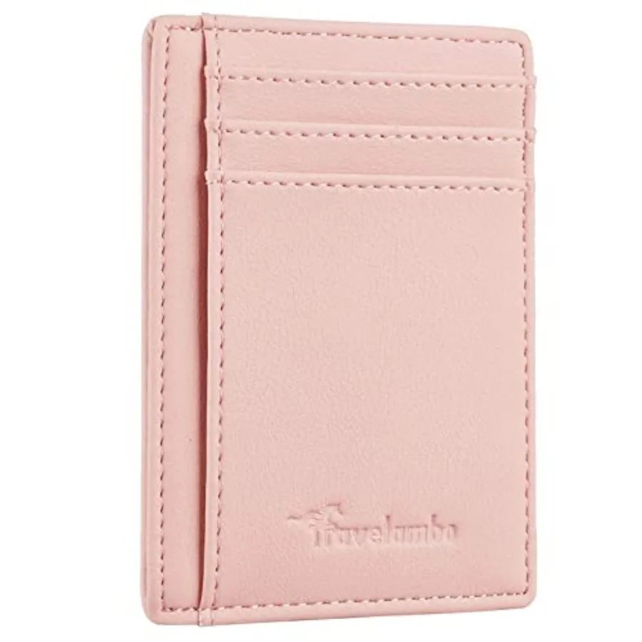 Travelambo Front Pocket Minimalist Leather Slim Wallet RFID Blocking Medium Size