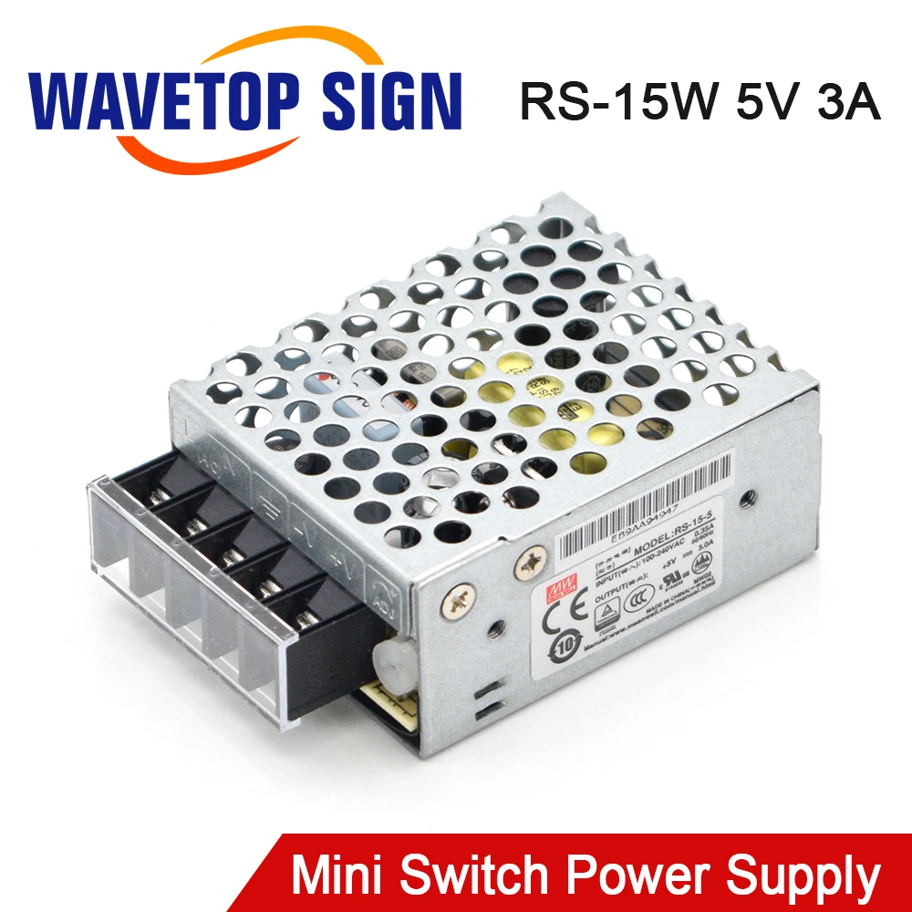 WaveTopSign MeanWell 15W Single Output Switch Power Supply RS-15-5 5V 3A Original for Co2 Laser Engraving Machine