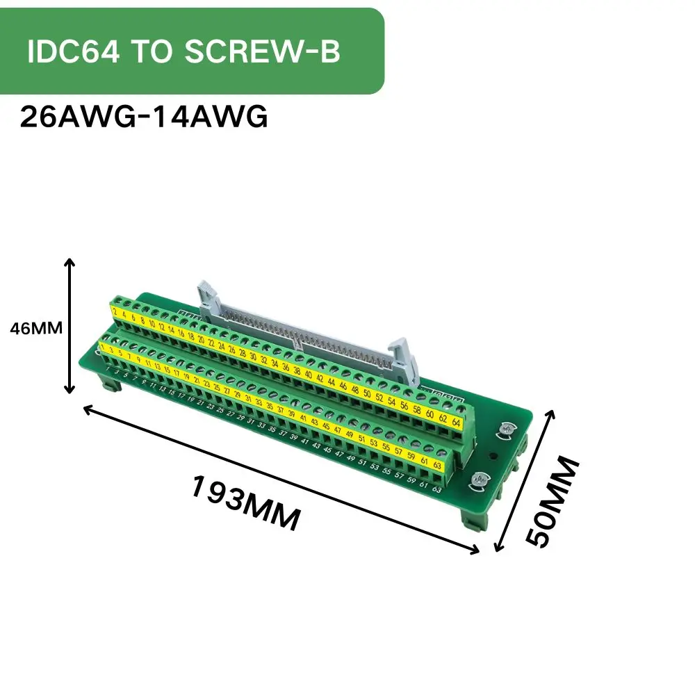 IDC64 Male To Terminal Block Board IDC64 Connector PLC relay Adapter DIN Rail Mounting IDC64 Mini Breakout Board