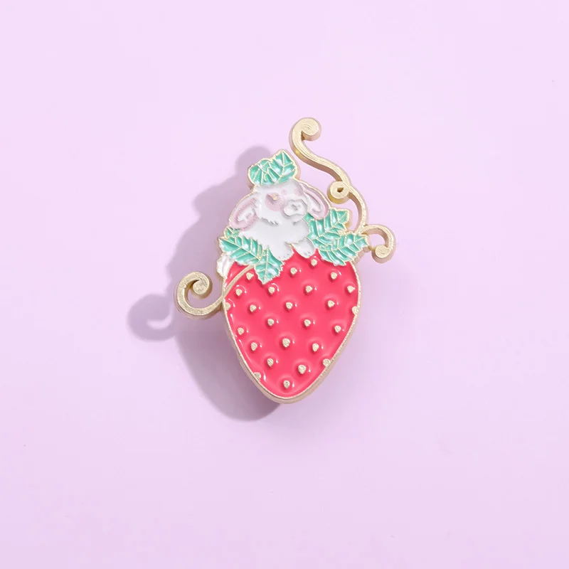 Cute Strawberry Bunny Enamel Pin Cartoon Rabbit Moody Halloween Brooch Lapel Badge Backpack Jewelry Gifts For Friends Wholesale