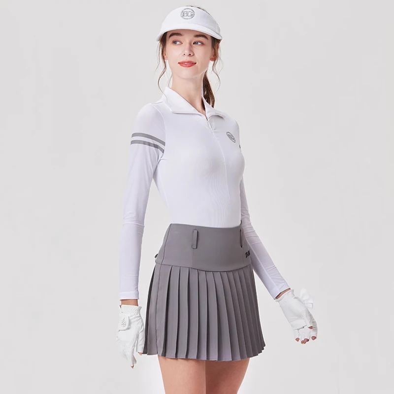 BLKTEE Golf Long Sleeved T-shirt Spring Summer Ice Silk Sunscreen Laple Zipper Tops Clothing High End Sports Women's Skirt