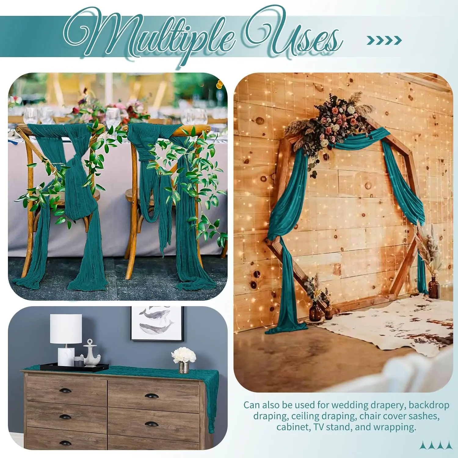 

Набор из 6 штук: Скатерти-дорожки из марли (голубые), прозрачные, в деревенском стиле, для свадеб, вечеринок, декора в стиле бохо и фермерского дома