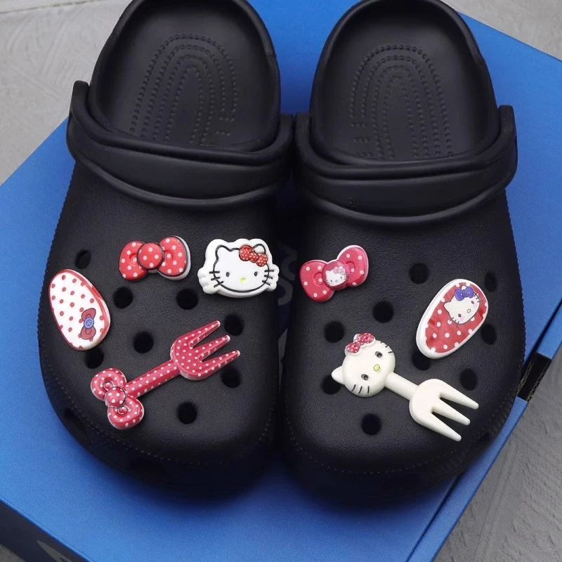 

MINISO DIY Creative Hello Kitty Cute Cartoon Fork & Bow Shoe Charms Kawaii KT Cat Shoe Clip Accessories Adorable Gifts For Girls