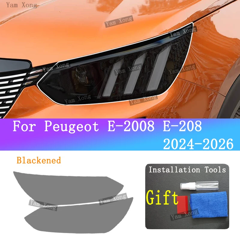 For Peugeot E-2008 E-208 Exterior Headlight TPU Transparent Protective Film Front Lamp Black Anti-Scratch Sticker BC Pillar Fil