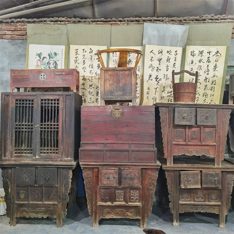 

Винтажная тумба под телевизор, старинная мебель, шкаф, настольный комод с 3 ящиками в стиле фолк-ностальгия