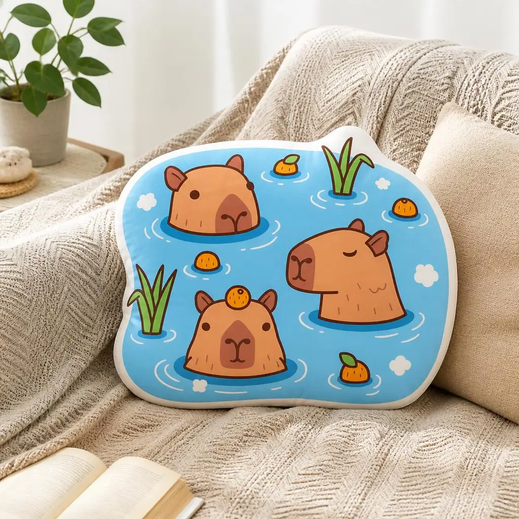 Capybaras Chilling in Hot Spring Plush Pillow Cushion Irregular Stuffed Throw Pillow Home Decor Gift Sofa Bed Couch