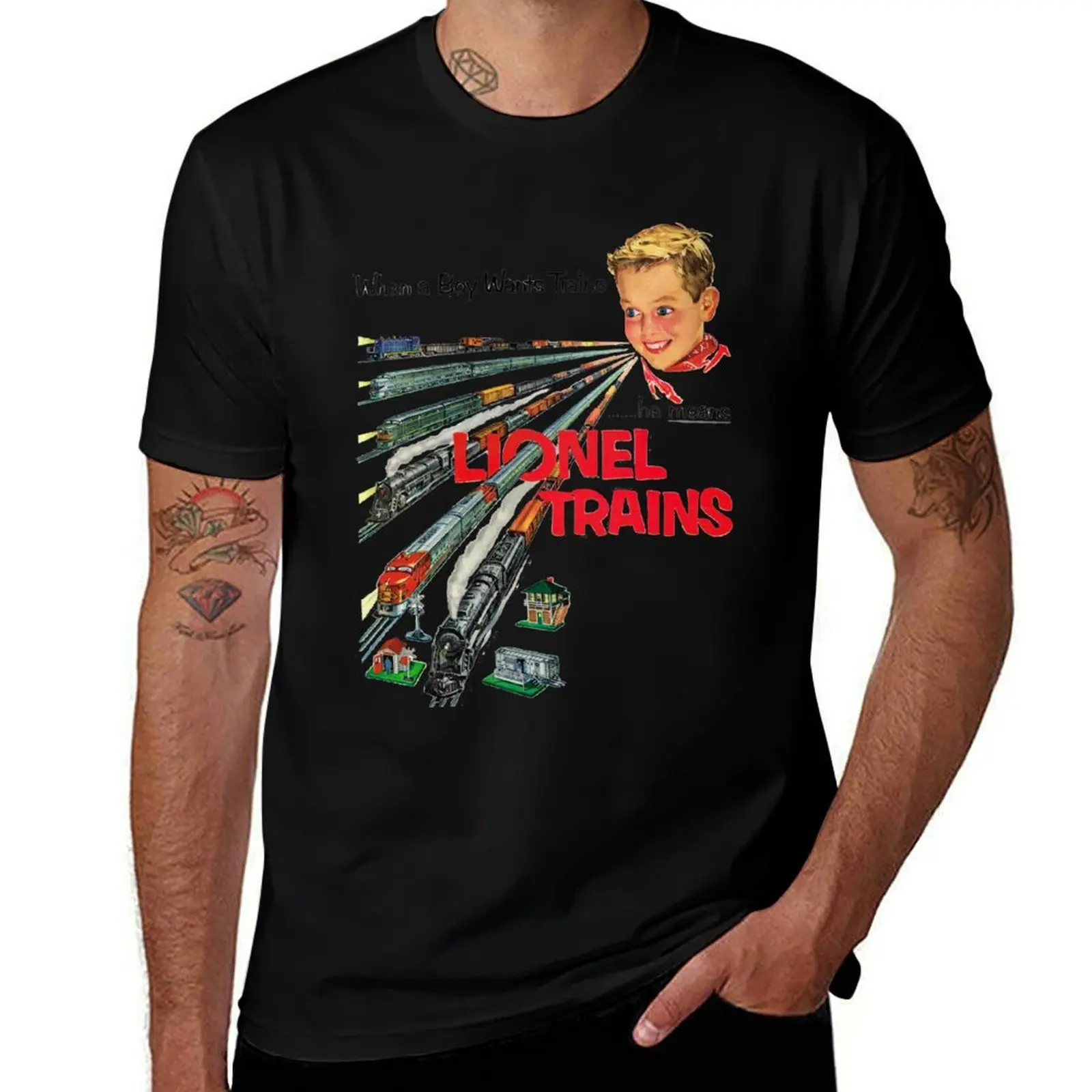 Every 1950s American Boys Christmas Wish. Lionel Train Set T-Shirt Basic Plain Tee for Spring and Summer