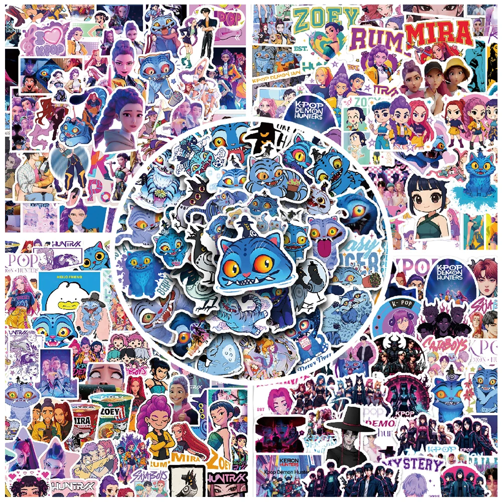أنيمي K-Pop شيطان الصيادين ملصقات HUNTRX ساجا بنين رومي ميرا زوي ديربي النمر الرموز التعبيرية الشارات مقاوم للماء المشجعين هدية DIY بها بنفسك الديكور
