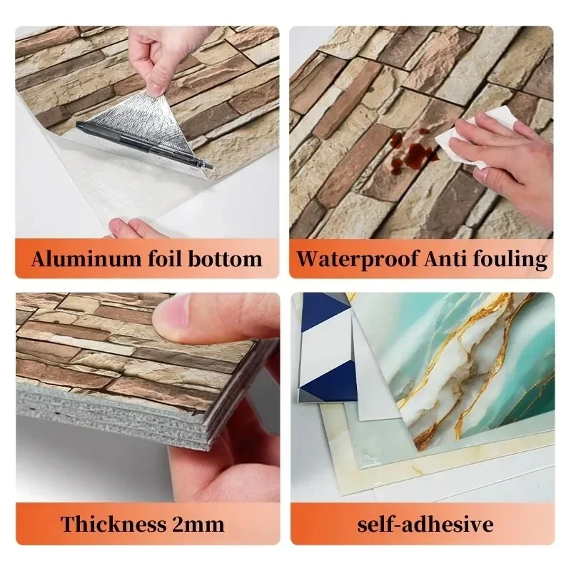 Brick Patterned Self-Adhesive Wall Stickers Peel and Stick Foam Wallpaper Wall Covering Renovation Decoration Bedroom Restaurant