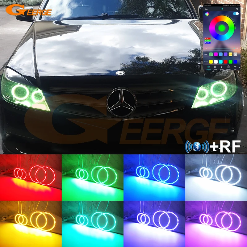 

For MERCEDES BENZ C Class W204 C280 C300 C350 C63 2007 - 2011 Bluetooth APP Multi-Color RGB LED Angel Eyes Kit Halo Rings