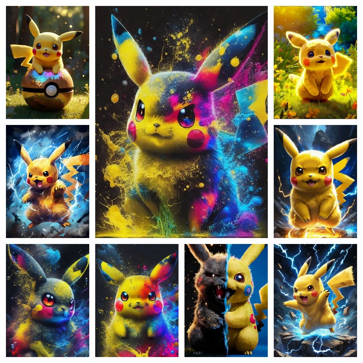 

2024 New 5D DIY Pokemon Pikachu Diamond Painting Cross Stitch Cute Cartoon Art Mosaic Round Embroidery Home Decor Kids Gift