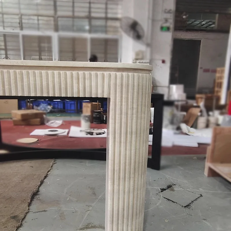 Living Room Marble Furniture Set Modern Luxury Entry  Console Table with Deep Textured Natural Stone Travertine Console Tablepro