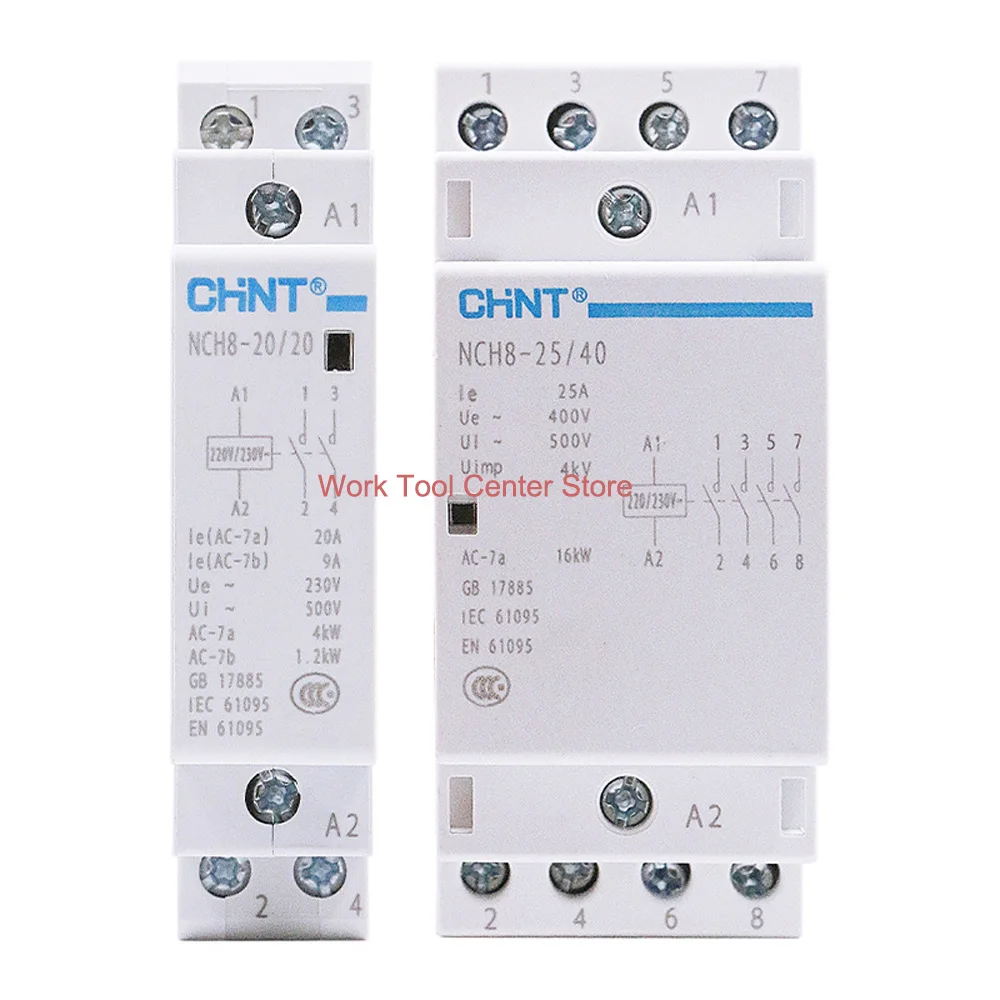 

Оригинальный AC Home NCH8-20/11 NCH8-25/02 NCH8-40/22 NCH8-63/40 230 В Din Мини-контакторы 220 В 63 А 4НО 40А 25А 20А 2Н 2НО 1НО 1НЗ