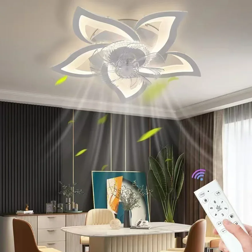 Modern ceiling fan with remote control LED light intelligent mute suitable for bedroom, living room, home decoration