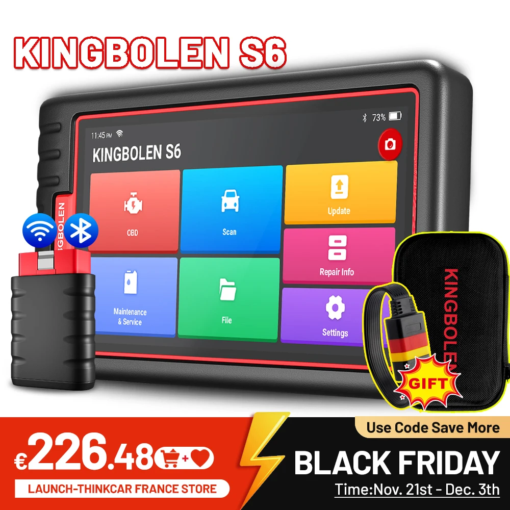 Kingbolen S6 OBD2 Scanner Bluetooth All System Code Reader Car Diagnostic Tool Auto VIN 28 reset lifetime free pk thinkdiag MAX