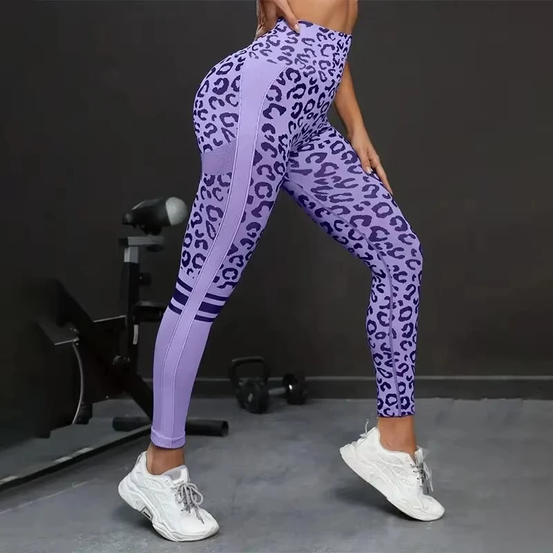 Pantalones de yoga de 9 minutos, medias elásticas de cintura alta con estampado de leopardo, pantalones de fitness de secado rápido sin costuras