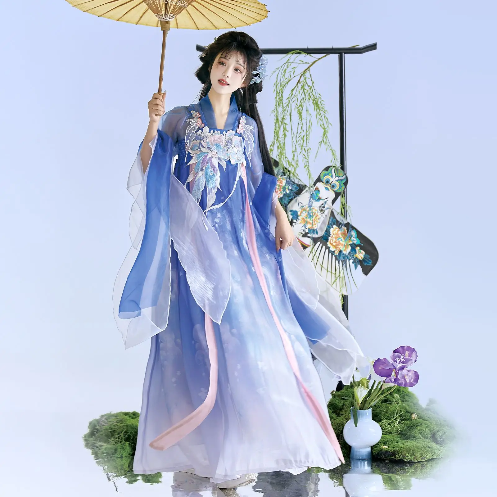 

Оригинальное женское ханьфу Qingling, юбка-панель в стиле династии Тан с вышивкой, вдохновленная ханьфу, аутентичная китайская одежда