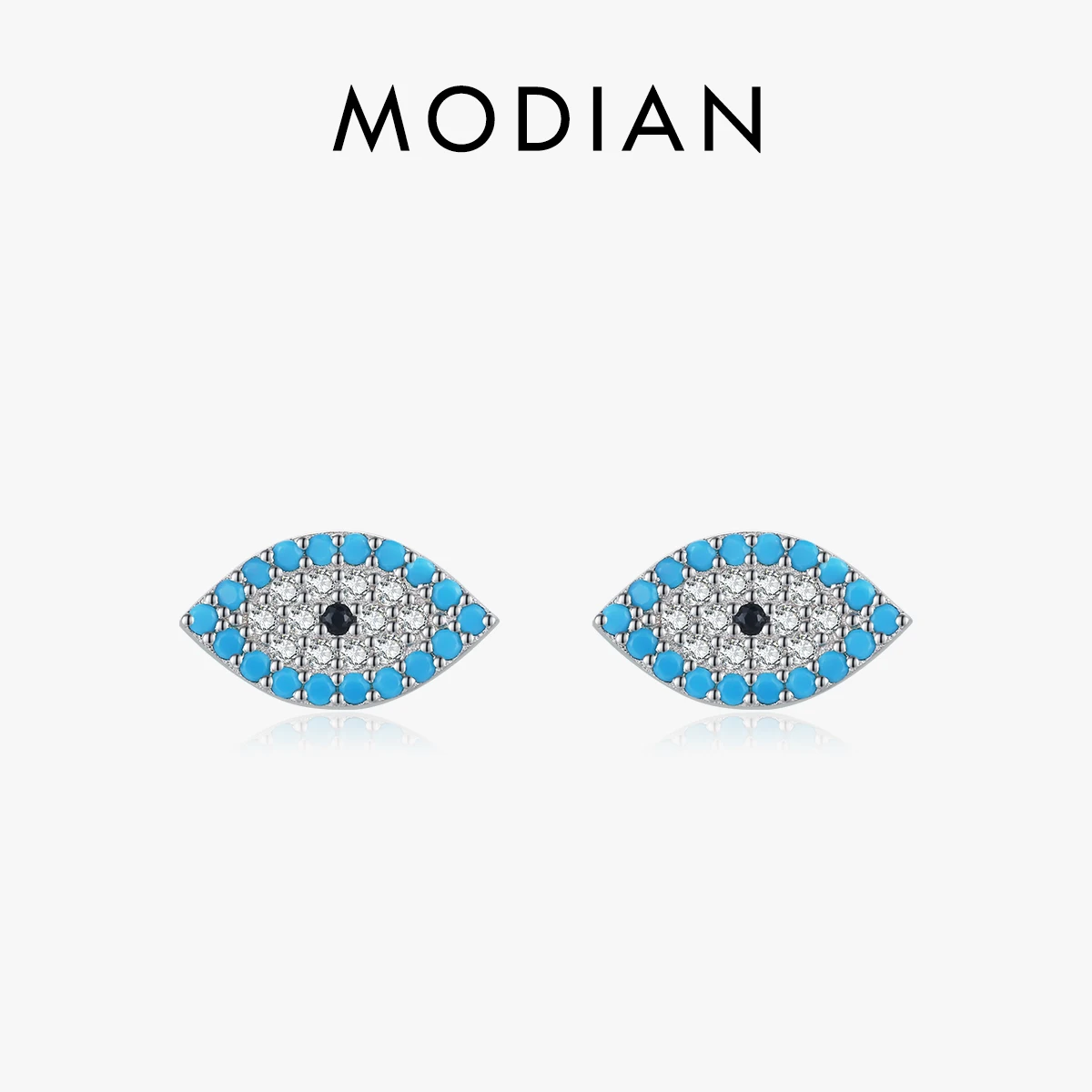 

MODIAN Real 925 Sterling Silver Exquisite Sparkling Turquoise Eye Stud Earrings Simple Stackable Earring For Women Fine Jewelry