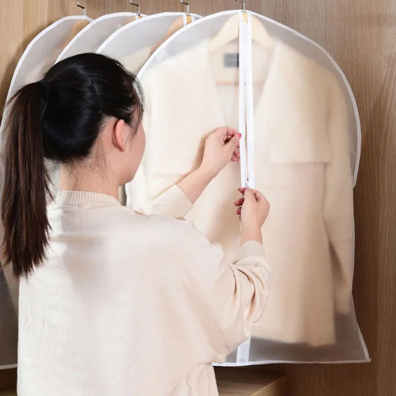 Clothes Hanging Dust Cover Dress Suit Coat Storage Cover Bag Transparent Fully Enclosed Clothes Cover With Zipper Protect Bags