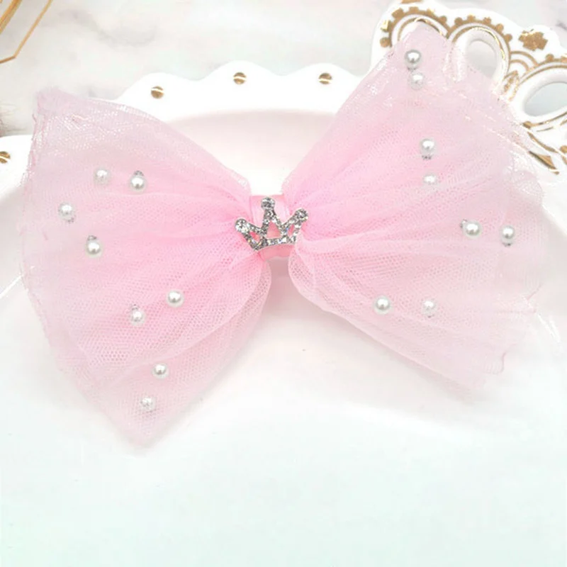 Sweet Princess Lace Bows Hairpin Kids Pearl Crown Barrettes Hair Clips for Women Girls Headwear Fashion Children Hair Accessorie