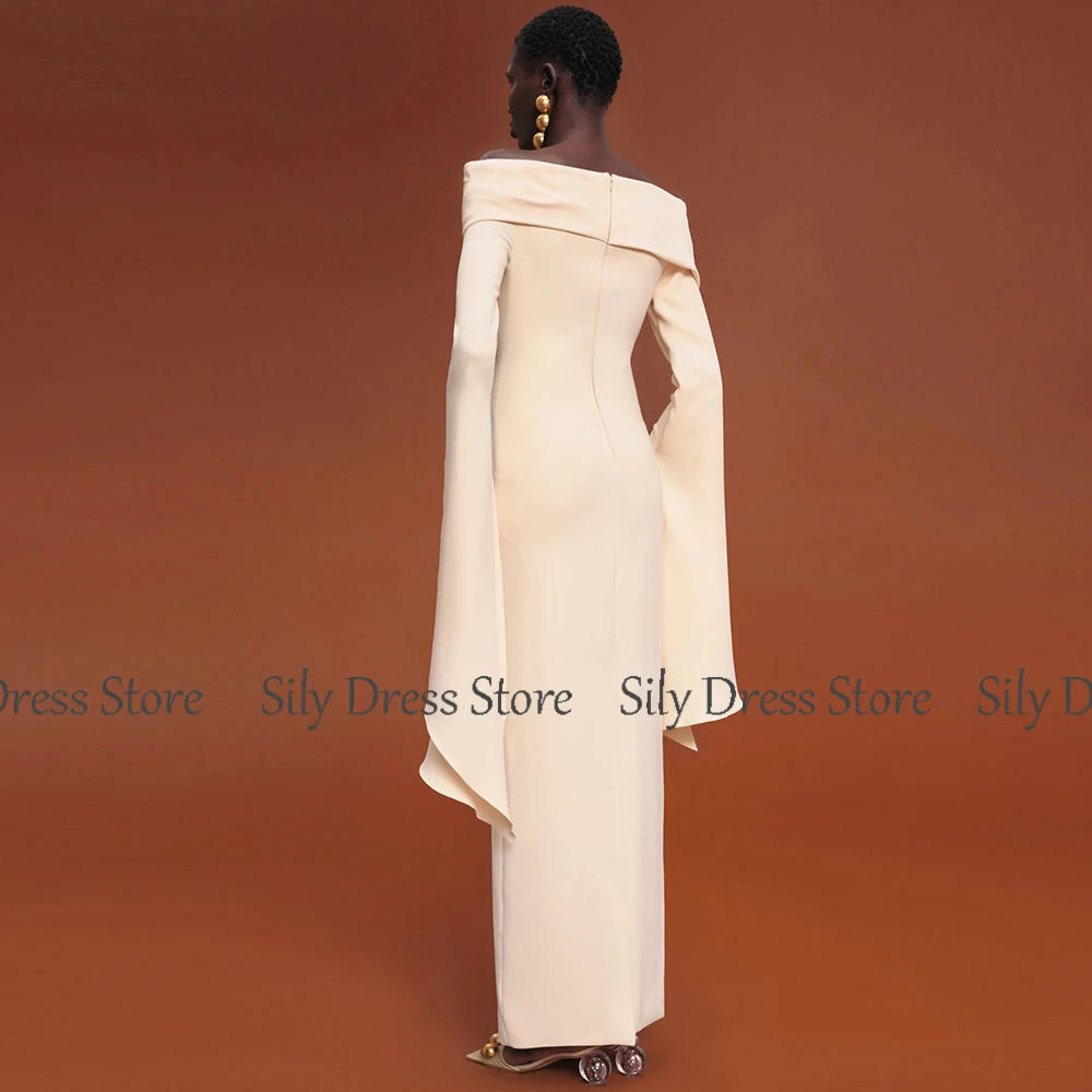 Vestidos formales para ocasiones especiales Jersey vaina/columna vestido de celebridad champán fuera del hombro drapeado volantes vestidos de fiesta