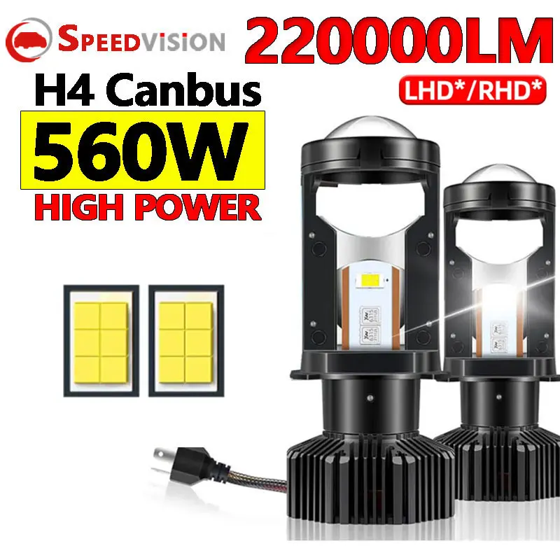 560W H4 LED Projector Headight Mini Lens 360 6000K 220000LM H4 Led light Car Moto Hi/Lo Beam Spotlight 12V 24V Canbus No Error