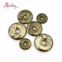 Natural Pyrite Donut Circle Round Silvers Gray Beads Stone For Necklace Pandant Earring Jewelry Making 1 Pcs 25/35/40mm