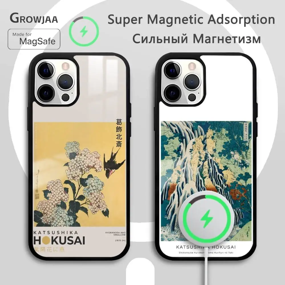 

Japan K-Katsushika Hokusai Art Phone Case For IPhone 16 15 14 13 12 11 Pro Max Plus Mini Magsafe Mirror Wireless Magnetic Funda