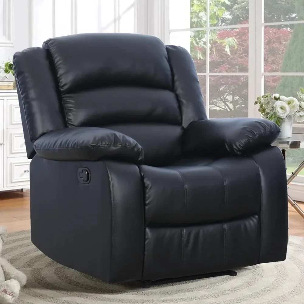

Recliner Chair with Overstuffed Arm and Back, Breathable Faux Leather Manual Reclining Chairs, Living Room Single Sofa Recliners