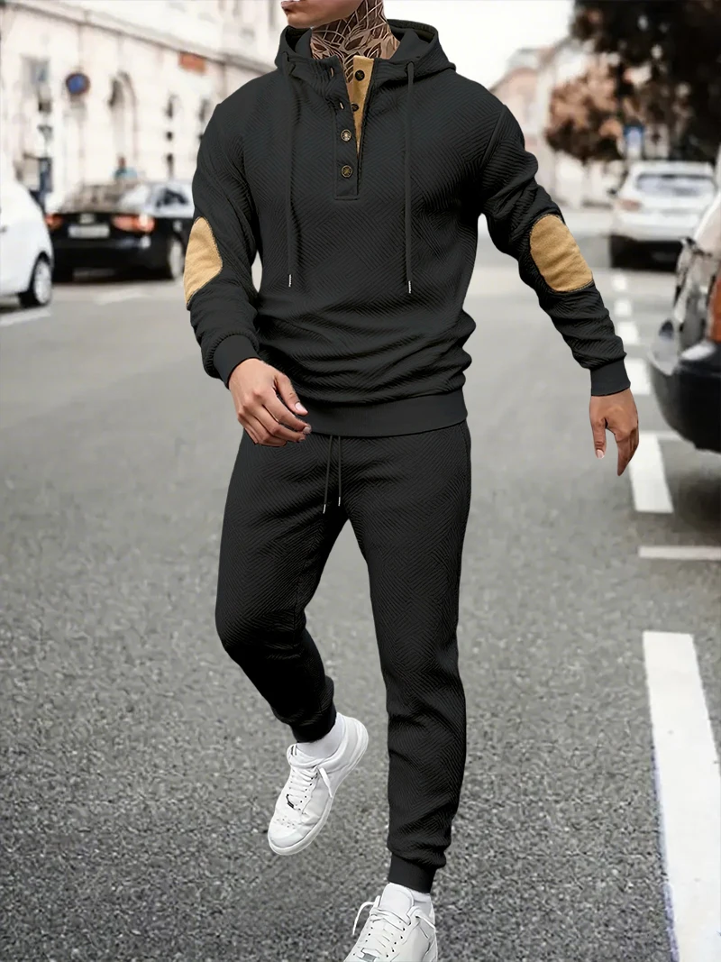 بدلة رياضية عصرية للرجال سويت شيرت بقلنسوة وسراويل رياضية من قطعتين أطقم رياضية للركض واللياقة البدنية غير رسمية ملابس الشارع #2