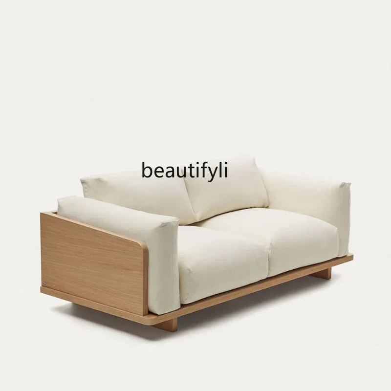 

zqxThree-Seat Fabric Sofa Nordic Simple Japanese Style Log Quiet Style Living Room Light Luxury