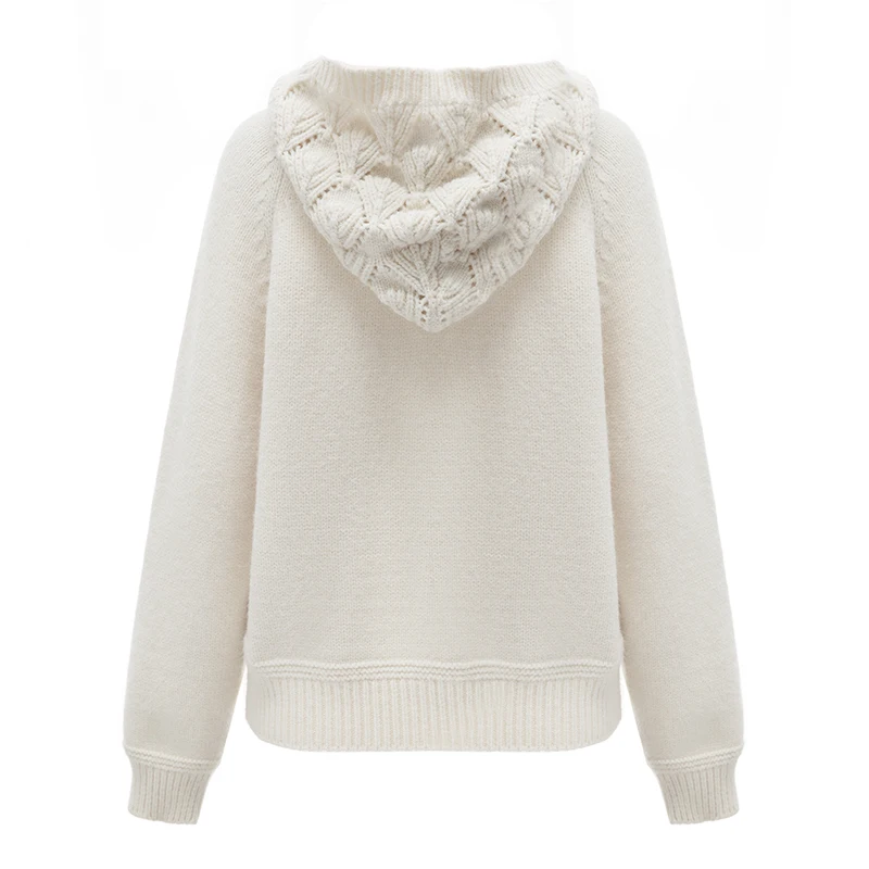 2026 New Women's Burgundy Hooded Sweater, Beige Knit Pullover Sweaters. Bust: 106-108 cm / Length: 57 cm / Sleeve: 65 cm