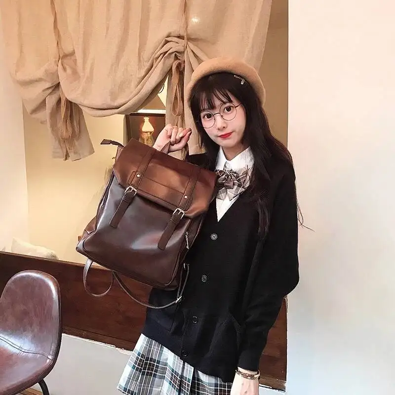Bloom Vintage Brown Jk Backpacks Women High Street Preppy Style Pu Leather Mini Backpack Ladies Haruku Casual School Bag New