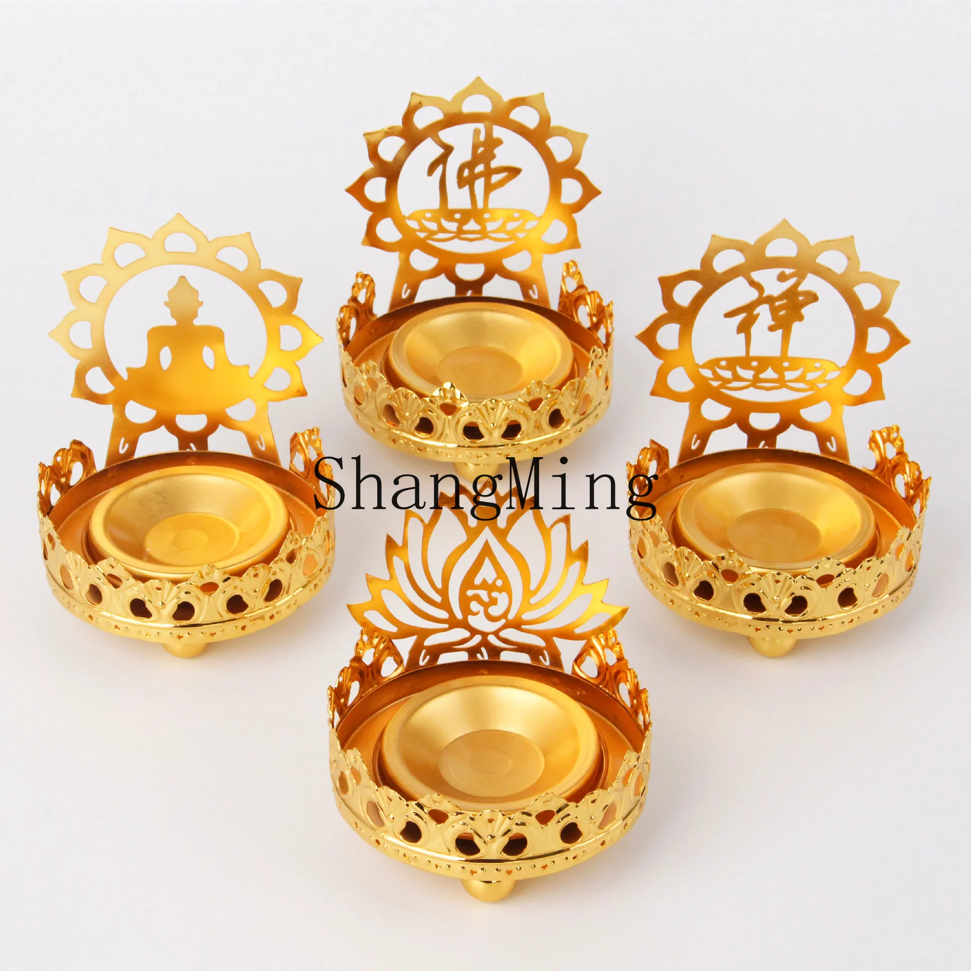 

PYH alloy hollow engraved light and shadow ghee lamp holder household Buddha front oil lamp candle holder