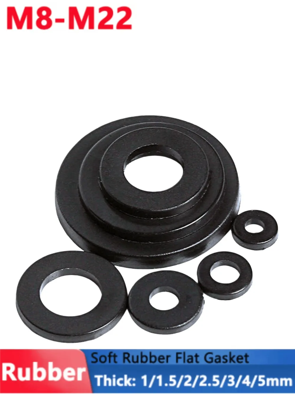 M8-M22 Black Soft Rubber Flat Washer Gasket Insulation Sealing Ring Screw Pad Thick 1/1.5/2/2.5/3/4/5mm Hardware Fastener