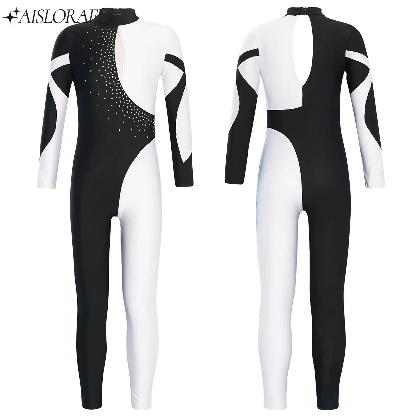 

New Kids Girl Stylish Ballet Dance Figure Skating Clothing Bodysuit Long Sleeve Jumpsuit Party Performance Gym Costume Dancewear