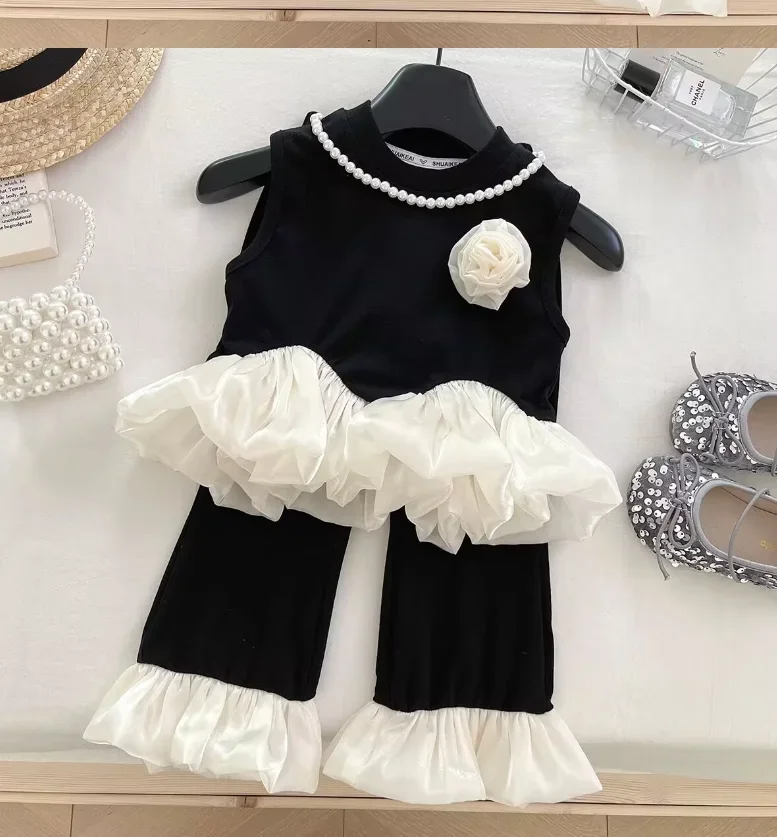 

New Baby Girls Summer Elegant Sets, T-shirt + Pants Princess Elegant Suits 2-8T