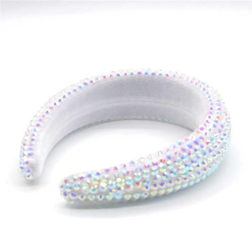 

Wide Brim Full Rhinestone Headband Padded Design Shiny Women Head Hoop Thickened Handmade Hair Accessory Engagement Party