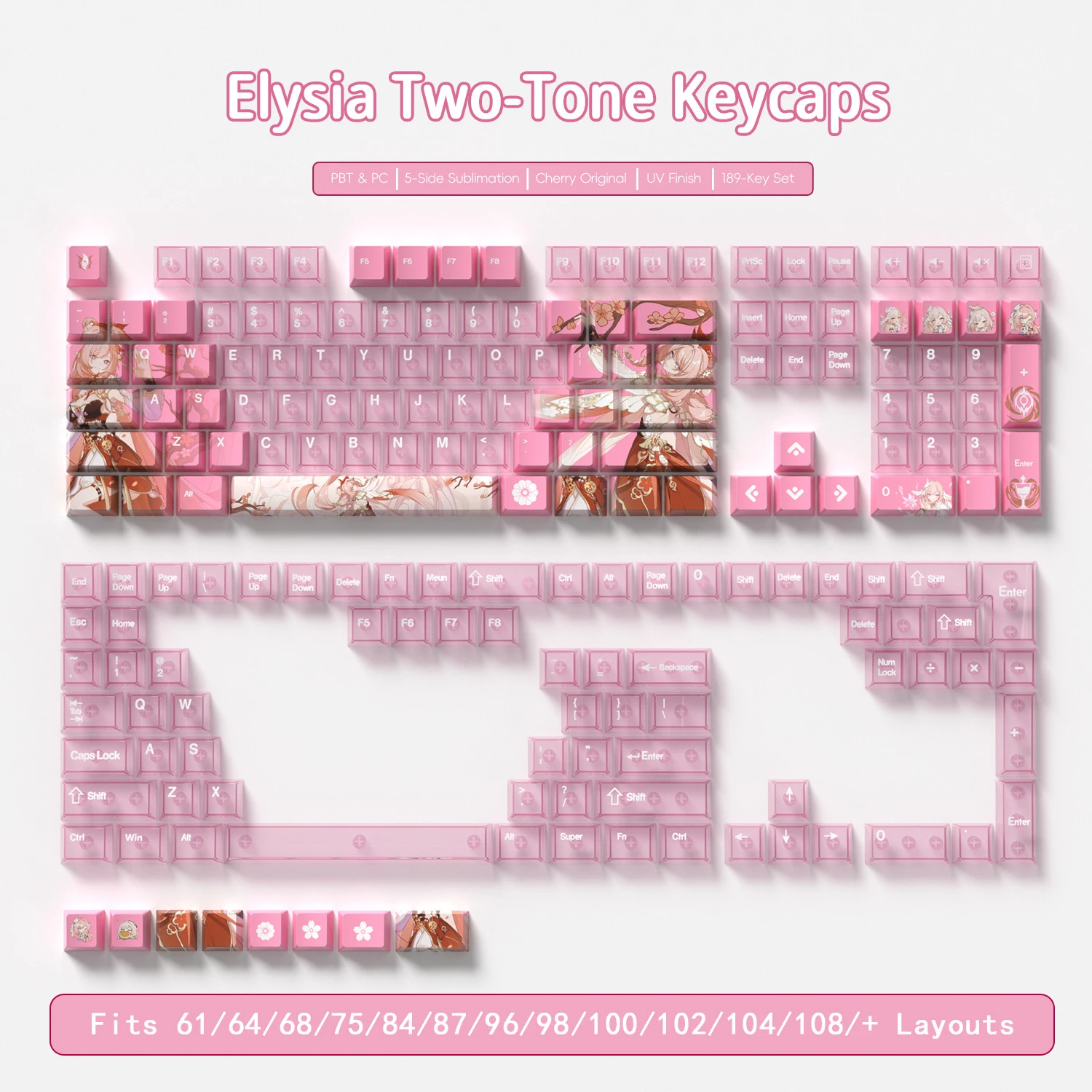 Elysia Transparent Keycaps 189 Keys PBT+PC Material Cherry Profile DYE-SUB Personalized For Cherry MX Switch Mechanical Keyboard