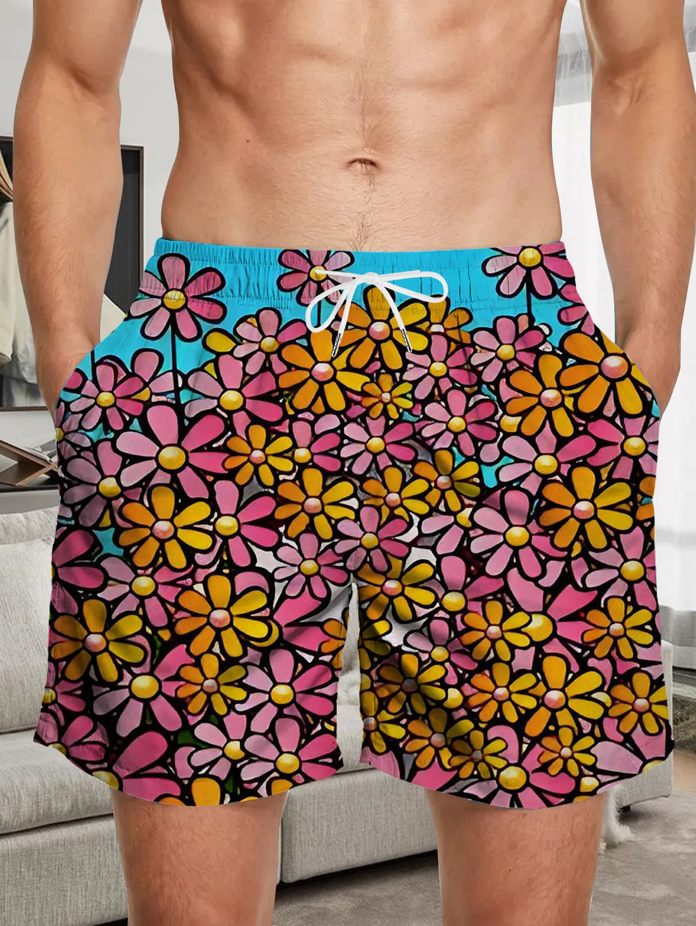 

Classic Full Print Beach Pants Men Digital Printed Quick Dry Polyester Short Pants