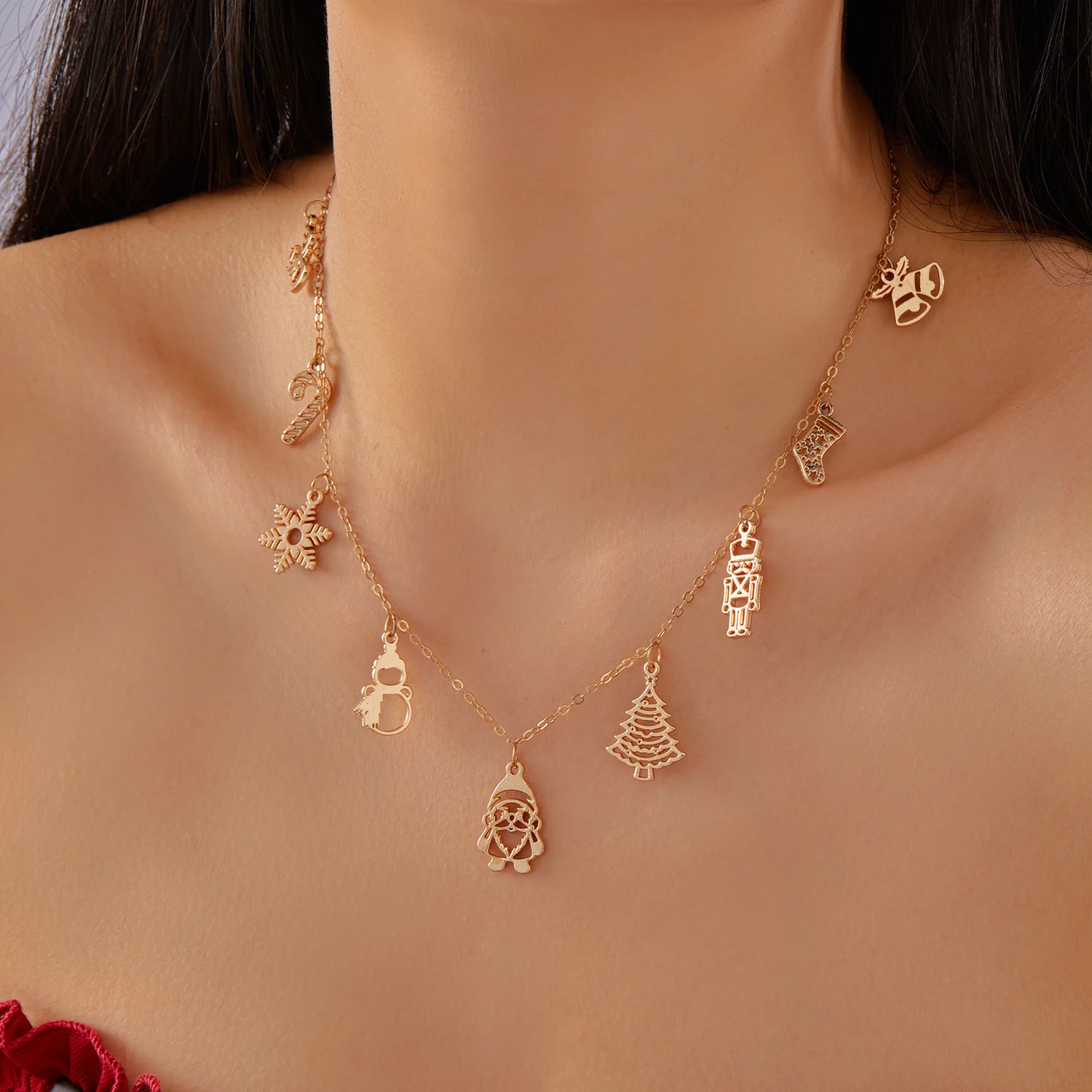 Klassische handgemachte Weihnachtsbaum Schneemann Rohr Halskette für Frauen trendige goldene Farbe Santa Schneeflocke Halskette Schmuck Zubehör – Detail 8